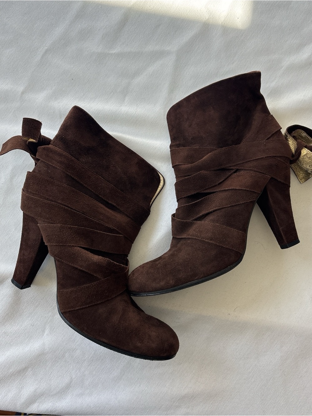 Marc Jacobs Dark Brown Suede Wrap Ankle Booties